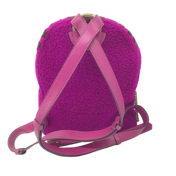 Jimmy Choo Cassie Magenta / Grape I Want Choo Logo Intarsia Sherling Backpack - Picture 3 of 8